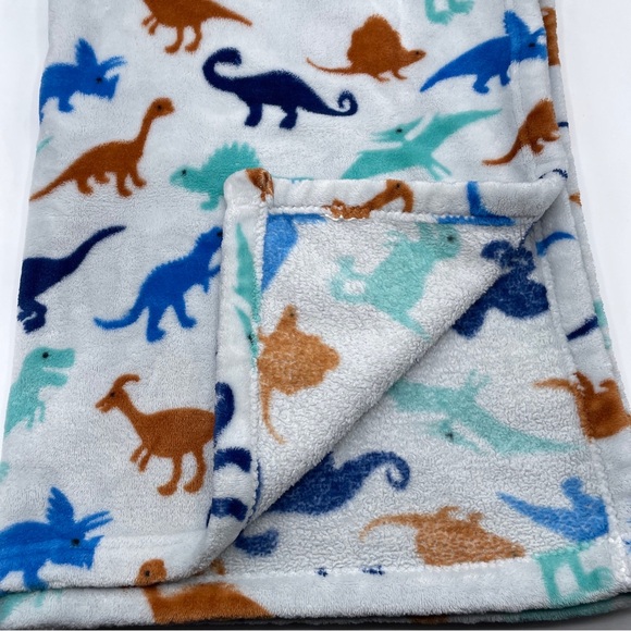 Laughing Llama Dinosaur Baby Blanket Gray Dino Print Plush Fleece Lovey 30x40 - Picture 1 of 3